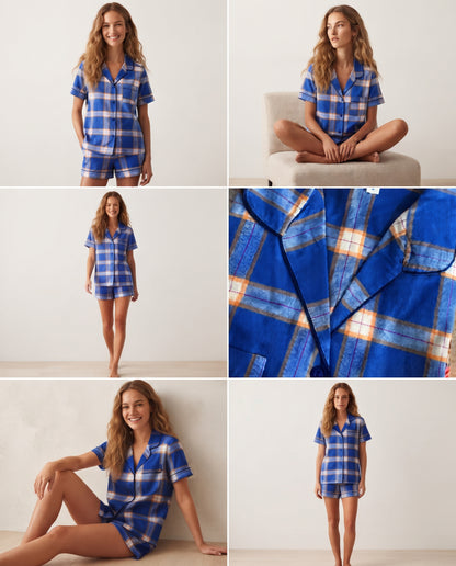 Short camisa / Algodón Leñadora Azul