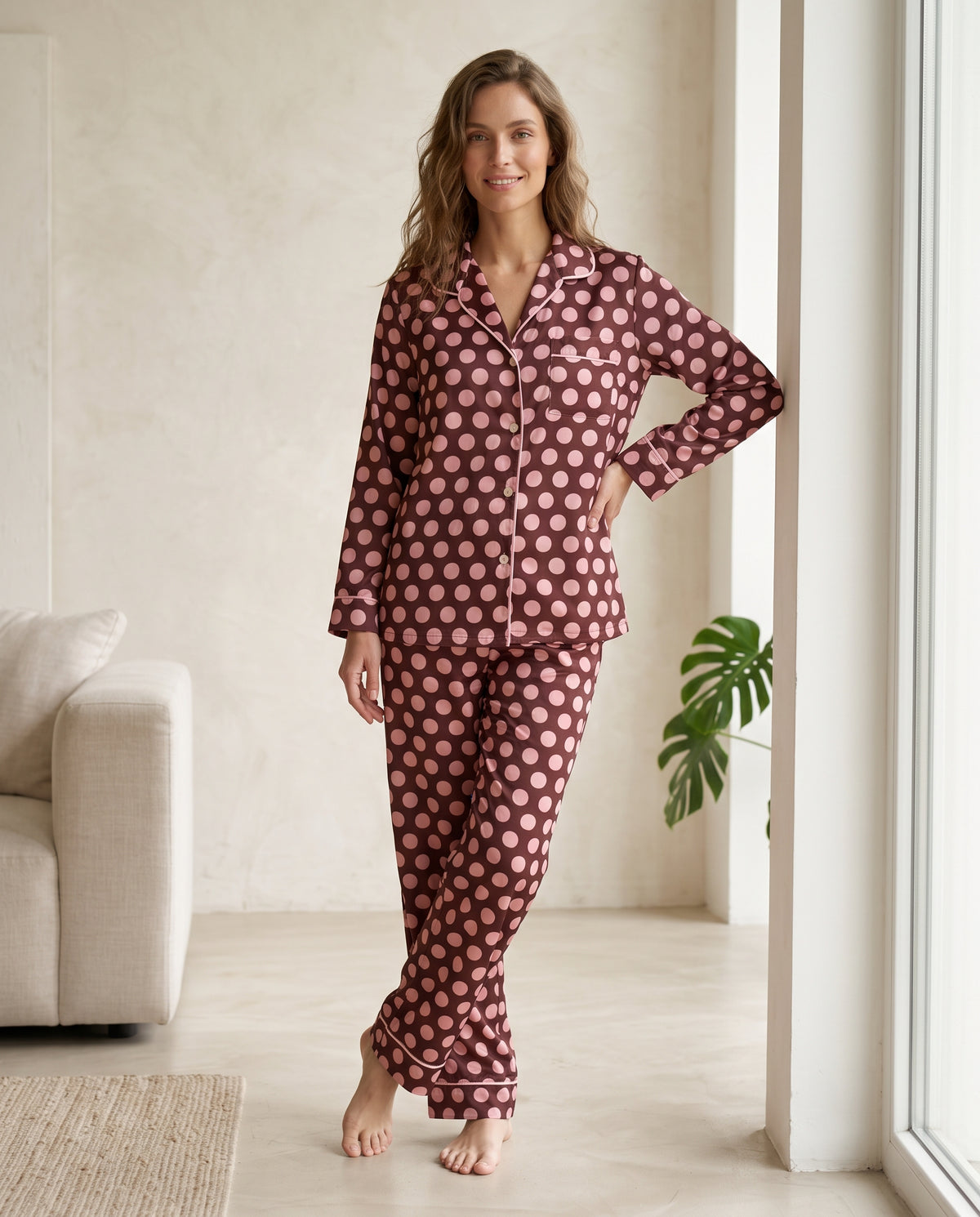 Pantalón camisa / Seda PUNTOS ROSA