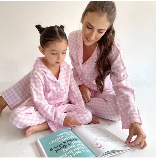 Pijama Pantalón Mini / Algodón cuadros rosa