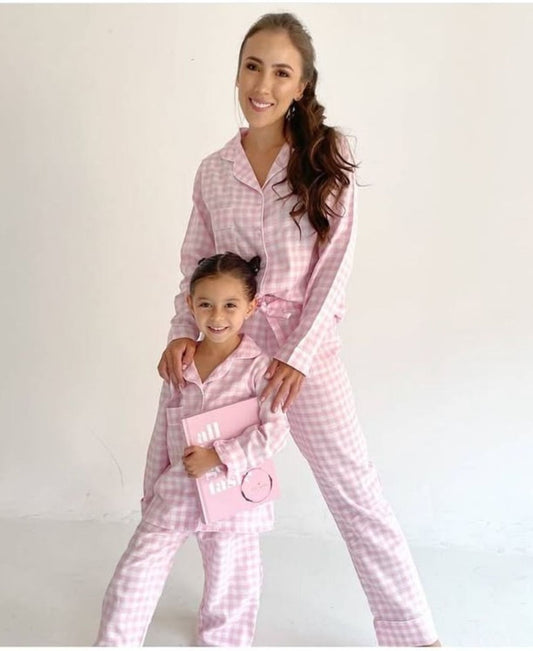 Pantalón Camisa / Algodón Cuadros Rosa